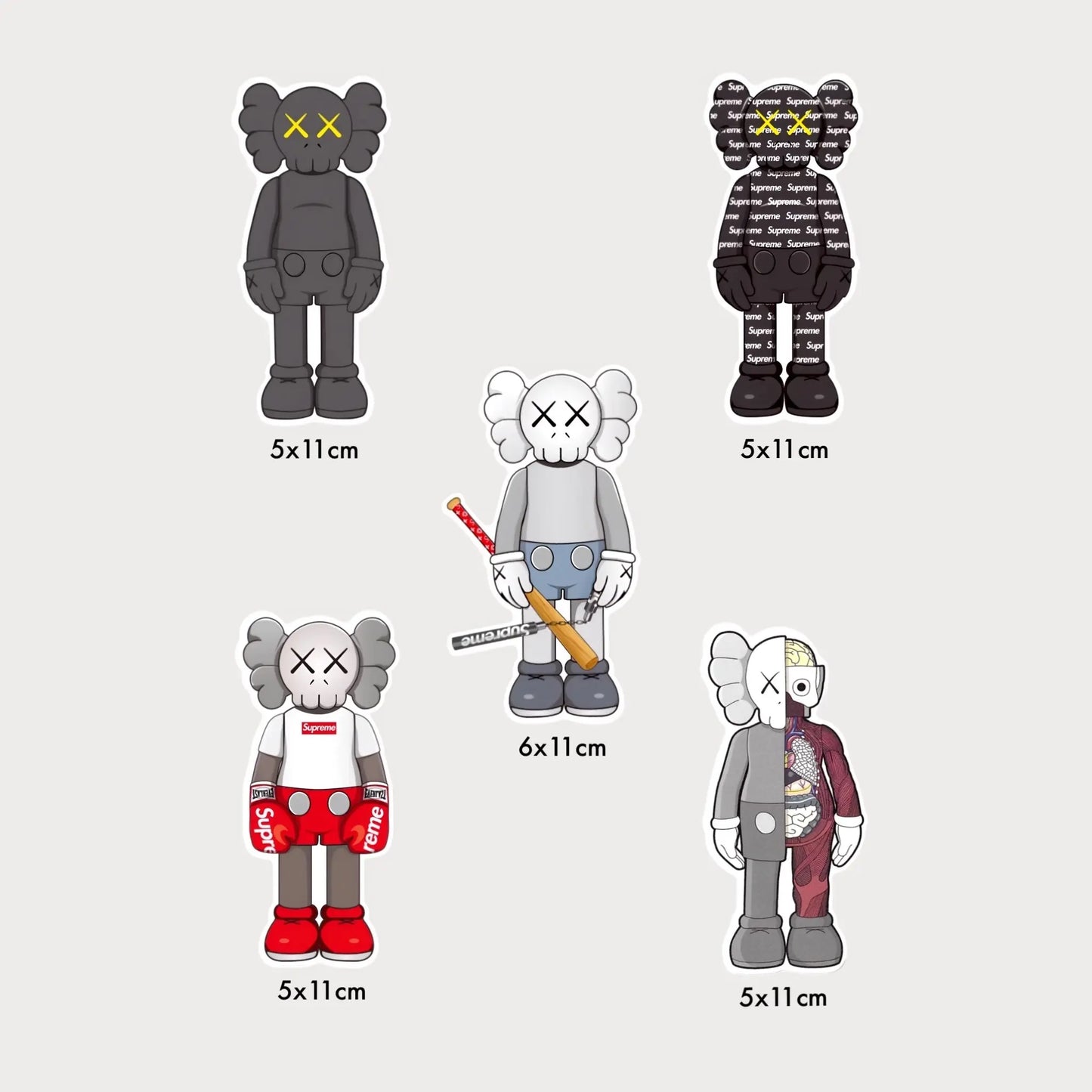 Lot de 5 Stickers Autocollants KAWS Art Toys Vinyle Waterproof Patchattaq