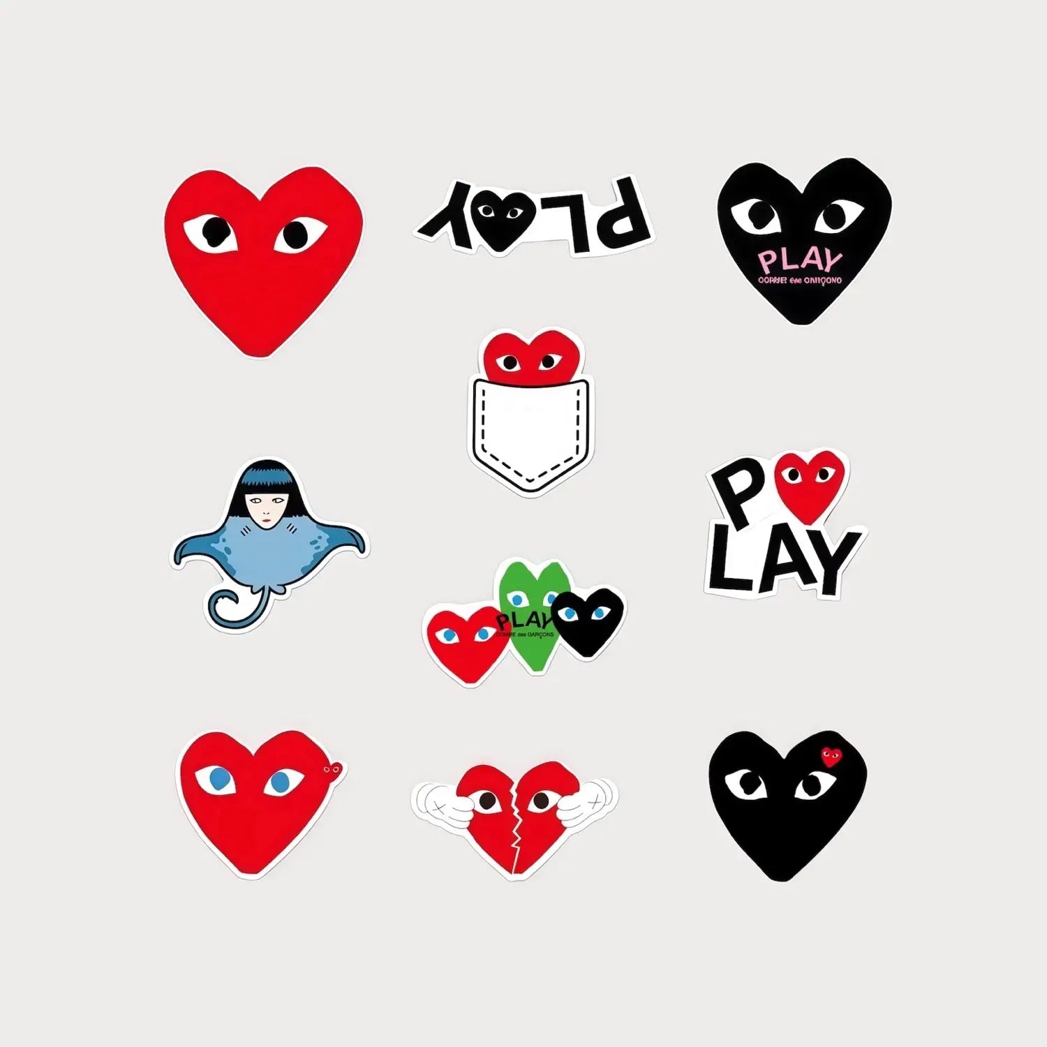 Lot de 10 Mini Autocollant Stickers Comme des Garçons Vinyle Waterproof Patchattaq