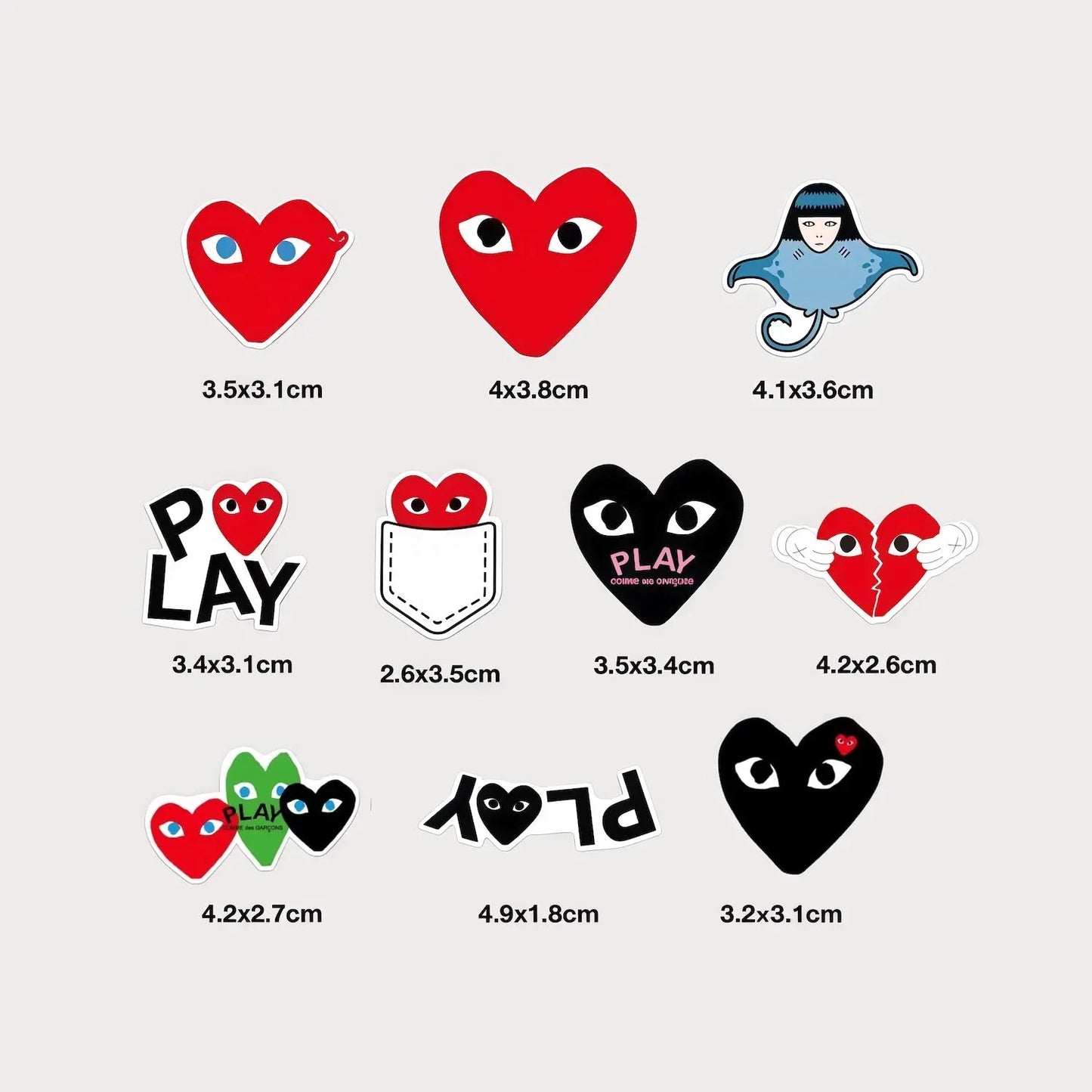 Lot de 10 Mini Autocollant Stickers Comme des Garçons Vinyle Waterproof Patchattaq