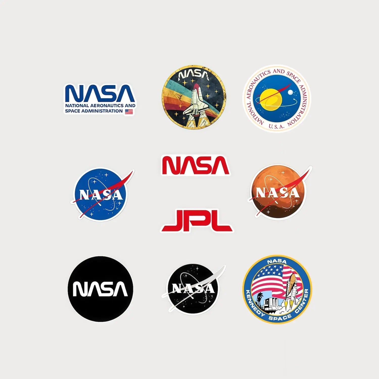 Lot de 10 Mini Autocollants Stickers NASA Vinyle Waterproof Patchattaq