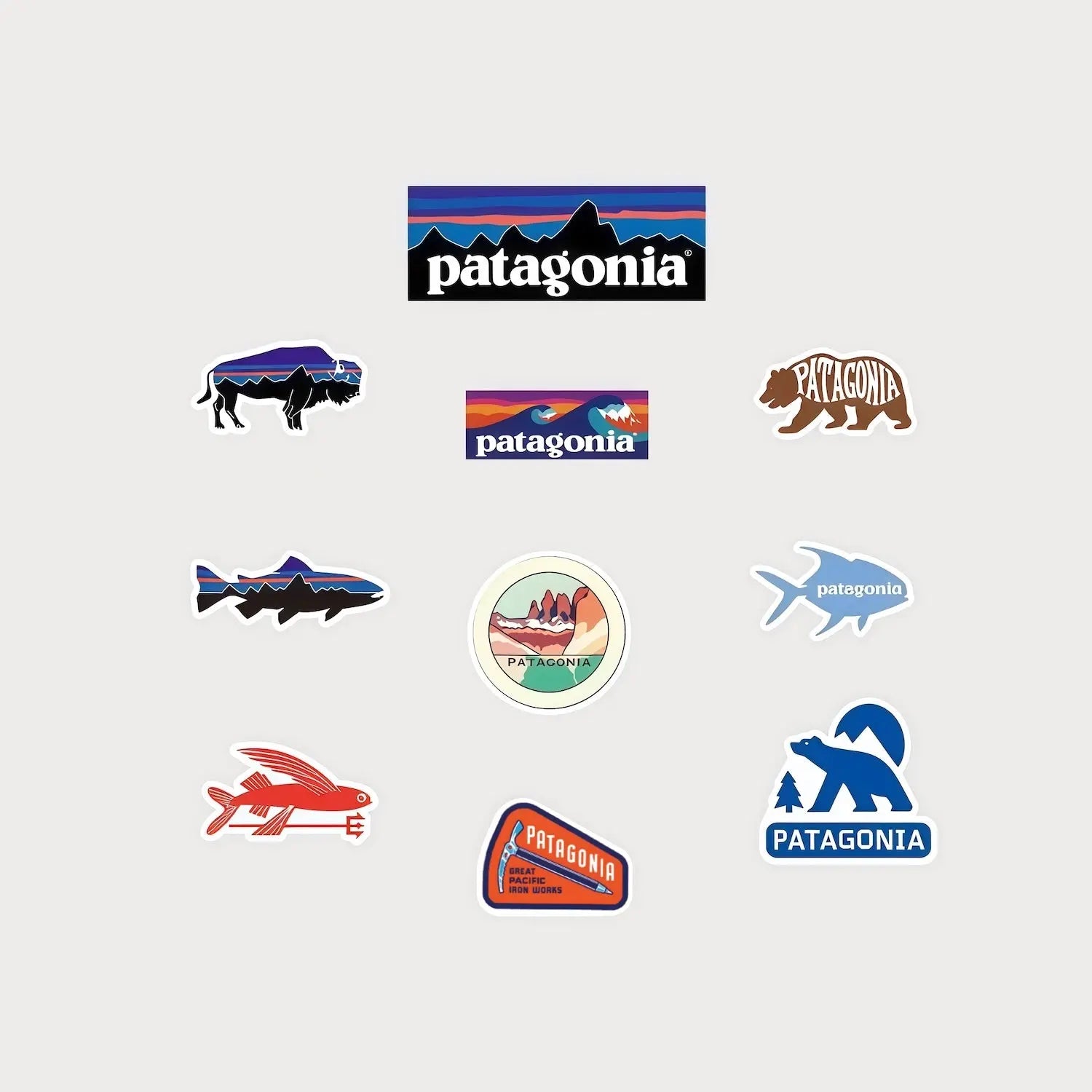Lot de 10 Mini Autocollants Stickers Patagonia Vinyle Waterproof Patchattaq