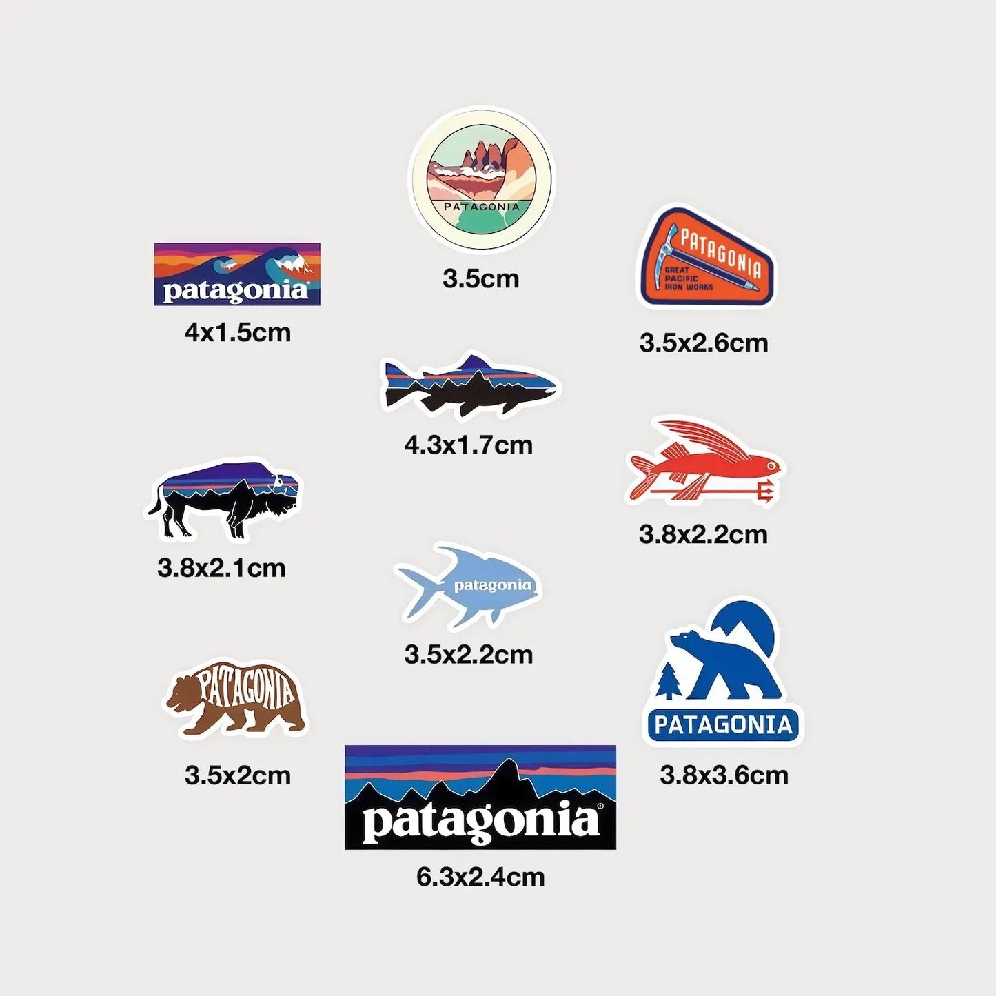 Lot de 10 Mini Autocollants Stickers Patagonia Vinyle Waterproof Patchattaq