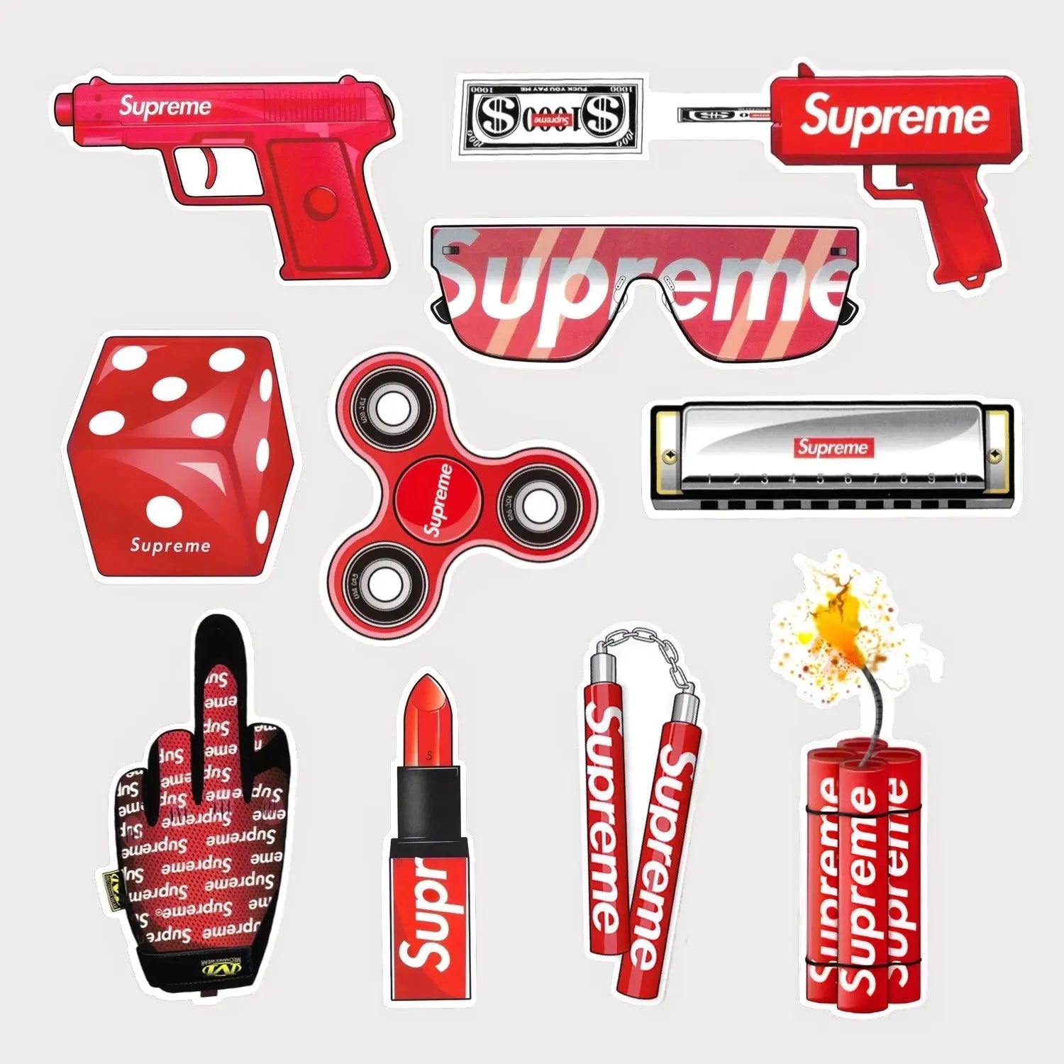 Lot de 10 Autocollants Stickers Supreme Pack Arms Vinyle Waterproof Patchattaq