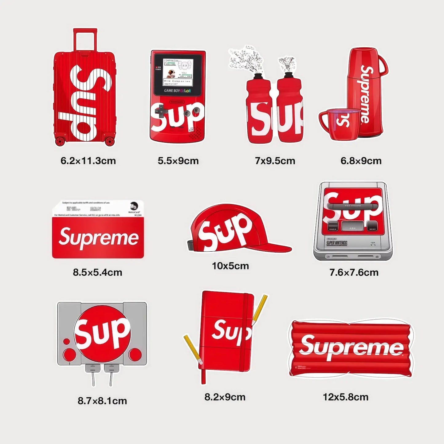 Lot de 10 Autocollants Stickers Supreme Pack Gaming Vinyle Waterproof Patchattaq