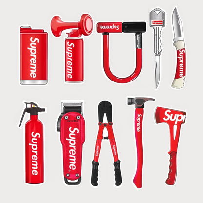 Lot de 10 Autocollants Stickers Supreme Pack Worker Vinyle Waterproof Patchattaq