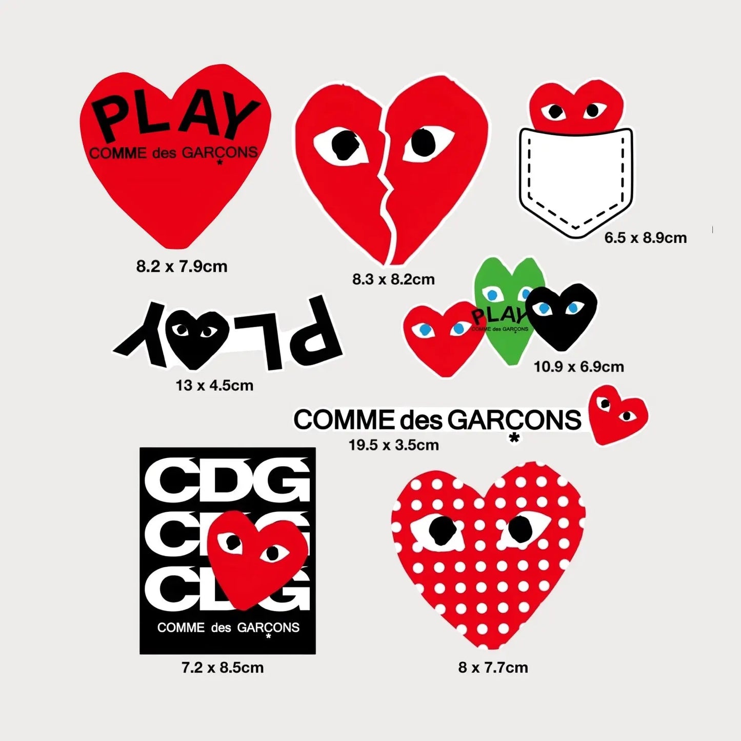 Lot de 8 Stickers Autocollants Comme des Garçons CDG Vinyle Waterproof Patchattaq