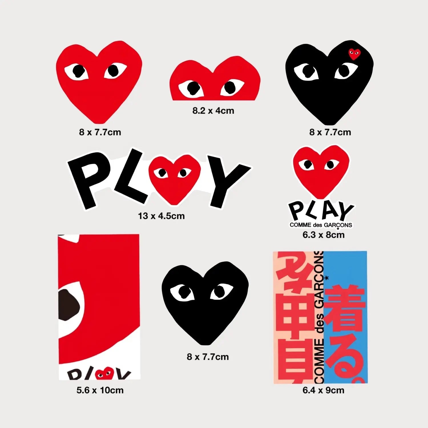 Lot de 8 Stickers Autocollant Comme des Garçons Play Vinyle Waterproof Patchattaq