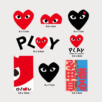 Lot de 8 Stickers Autocollant Comme des Garçons Play Vinyle Waterproof Patchattaq
