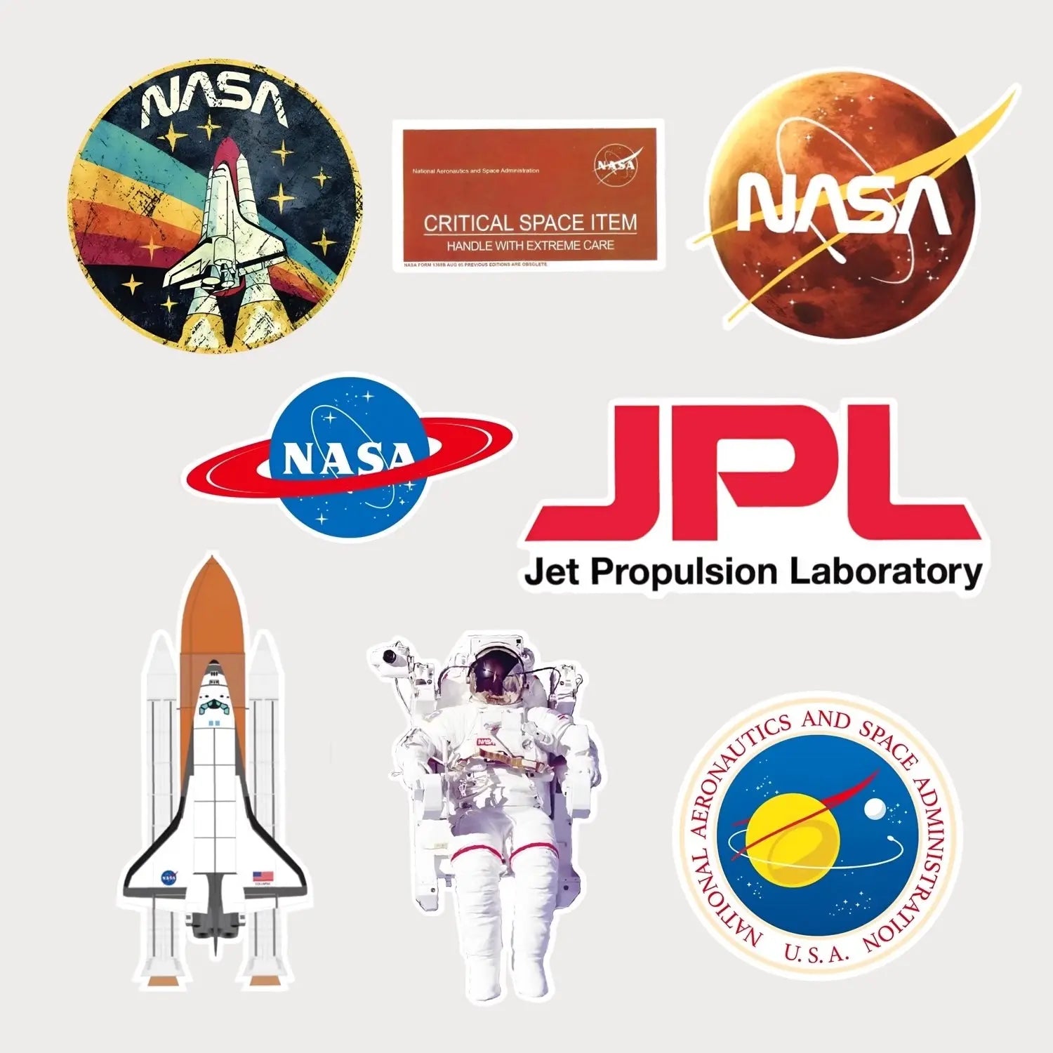Lot de 8 Stickers Autocollants NASA JPL Vinyle Waterproof Patchattaq