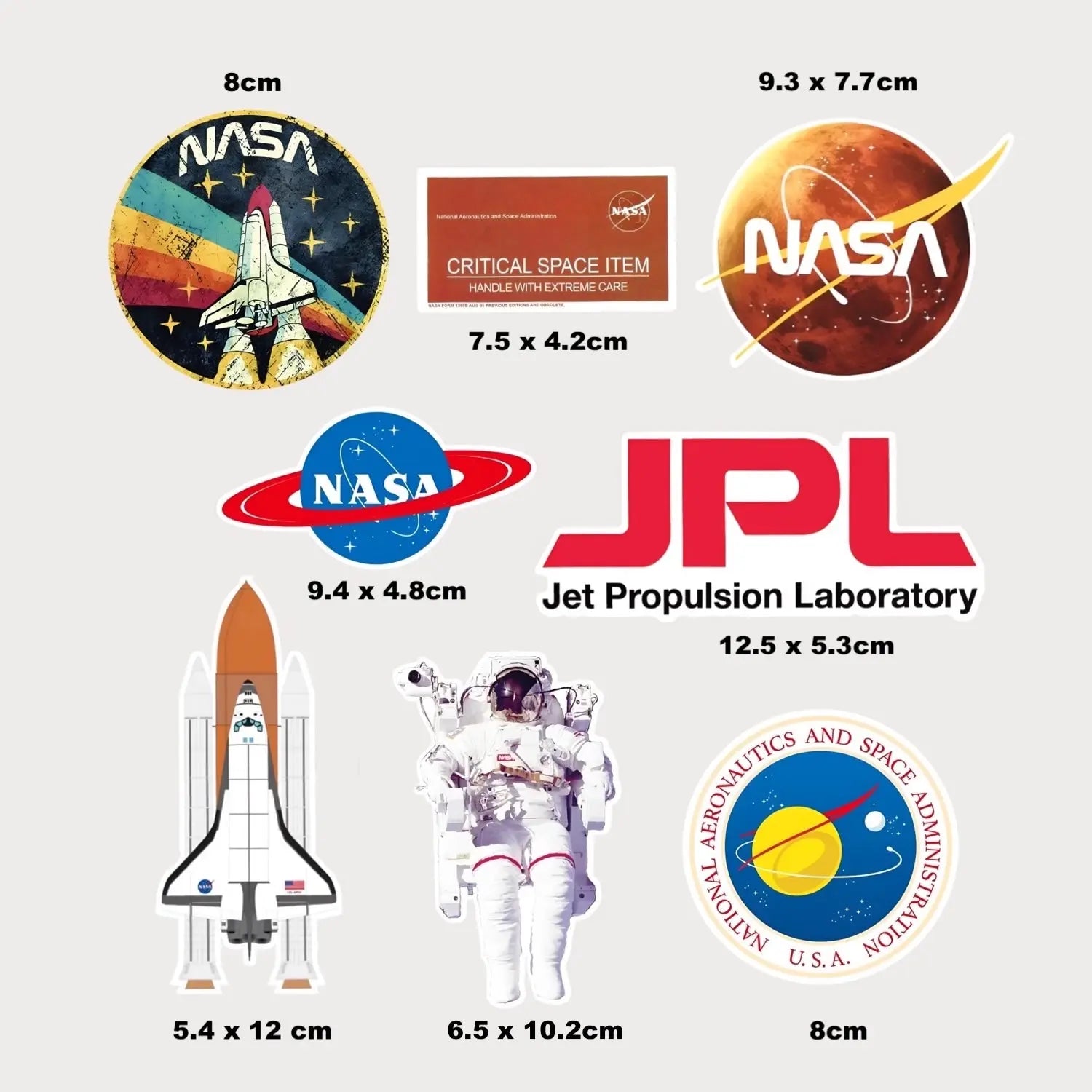 Lot de 8 Stickers Autocollants NASA JPL Vinyle Waterproof Patchattaq