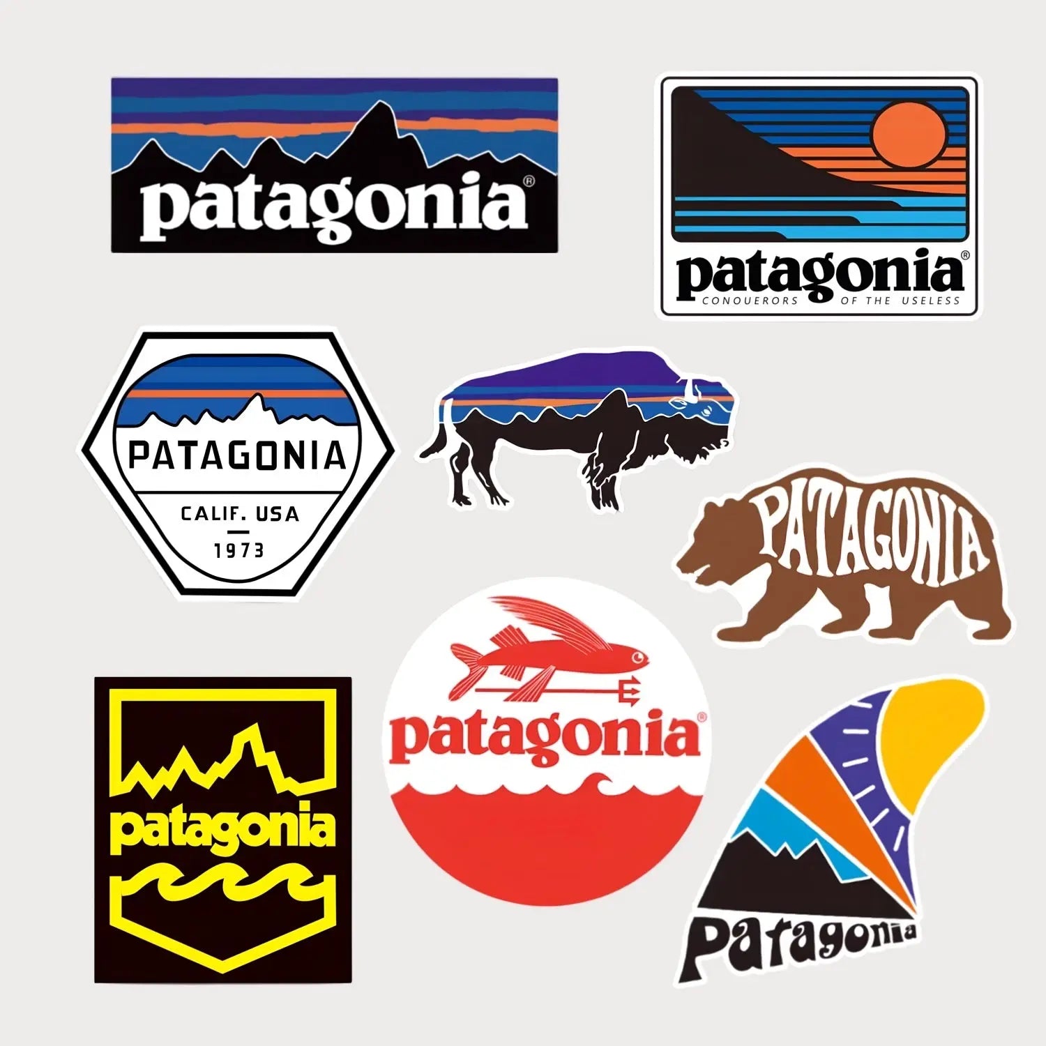 Lot de 8 Stickers Autocollants Patagonia Vinyle Waterproof Patchattaq