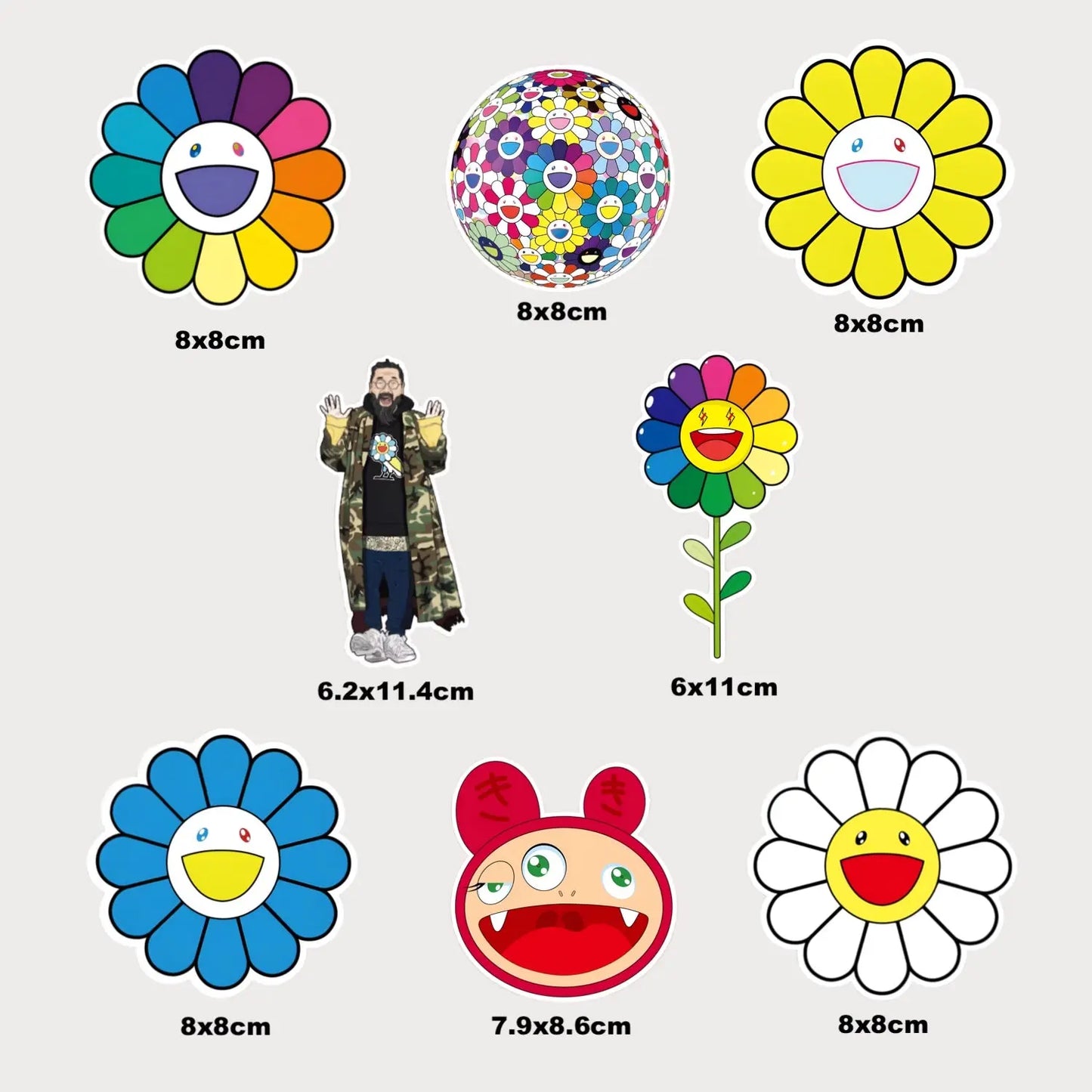 Lot de 8 Stickers Autocollants Takashi Murakami Vinyle Waterproof Patchattaq