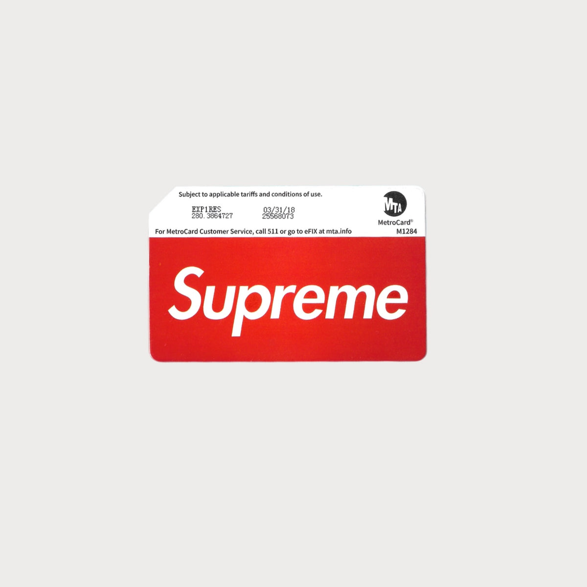 Autocollant Sticker Supreme MetroCard Vinyle Waterproof